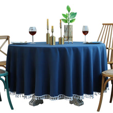 Load image into Gallery viewer, Round Table Tassel Lace Green Solid Blue Dustproof Tablecloth

