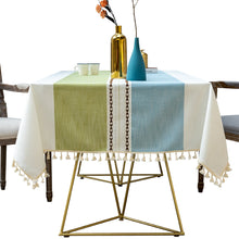 Load image into Gallery viewer, Tassel Striped Stitching Decorations Tablecloth Cotton Linen Fabric Dustproof Table Cloth
