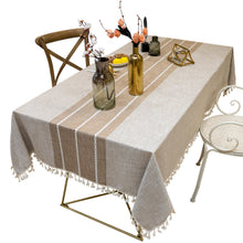 Load image into Gallery viewer, Tassel Striped Stitching Decorations Tablecloth Cotton Linen Fabric Dustproof Table Cloth
