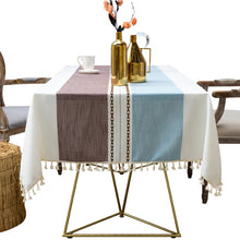 Load image into Gallery viewer, Tassel Striped Stitching Decorations Tablecloth Cotton Linen Fabric Dustproof Table Cloth
