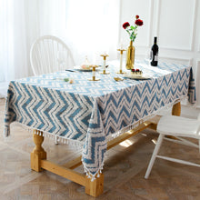 Load image into Gallery viewer, Tassel Striped Wave Tablecloth Cotton Linen Dustproof Table Cloth
