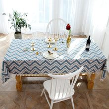 Load image into Gallery viewer, Tassel Striped Wave Tablecloth Cotton Linen Dustproof Table Cloth
