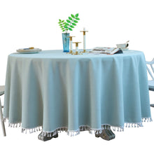 Load image into Gallery viewer, Round Table Tassel Lace Green Solid Blue Dustproof Tablecloth
