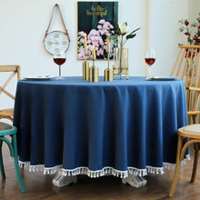 Load image into Gallery viewer, Round Table Tassel Lace Green Solid Blue Dustproof Tablecloth
