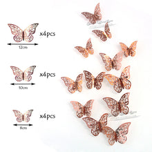 Load image into Gallery viewer, 12Pcs 4D Hollow Butterfly Wall Sticker DIY Home Decoration Wall Stickers wedding Party Wedding Decors Butterfly Kids Room Decors
