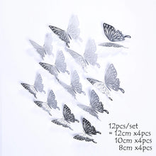 Load image into Gallery viewer, 12Pcs 4D Hollow Butterfly Wall Sticker DIY Home Decoration Wall Stickers wedding Party Wedding Decors Butterfly Kids Room Decors
