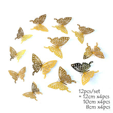 Load image into Gallery viewer, 12Pcs 4D Hollow Butterfly Wall Sticker DIY Home Decoration Wall Stickers wedding Party Wedding Decors Butterfly Kids Room Decors
