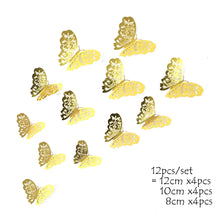 Load image into Gallery viewer, 12Pcs 4D Hollow Butterfly Wall Sticker DIY Home Decoration Wall Stickers wedding Party Wedding Decors Butterfly Kids Room Decors
