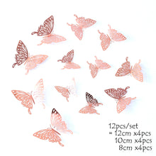 Load image into Gallery viewer, 12Pcs 4D Hollow Butterfly Wall Sticker DIY Home Decoration Wall Stickers wedding Party Wedding Decors Butterfly Kids Room Decors
