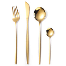 Load image into Gallery viewer, Stainless Steel Knife and Forks Four-Piece Set Portuguese Tableware Golden Set Creative Western Food Steak Knife, Fork and Spoon
