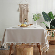 Load image into Gallery viewer, Waterproof  Tablecloth Solid Color Imitation Cotton and Linen Tassel Lace Geometry Rectangle Table Cloth

