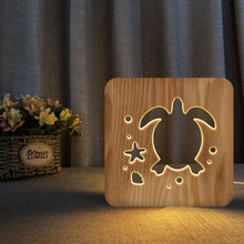 Load image into Gallery viewer, Turtle Shape Wooden Lamp Solid Wood Hollow Carved Animal Table Lamp Children Bedroom Light
