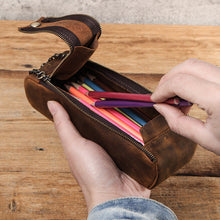 Load image into Gallery viewer, Portable Double Zipper Leather Pencil Case for Adult Retro Pencil Box
