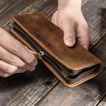 Load image into Gallery viewer, Vintage Leather Pencil Case Square Zipper Vgenuine Leather Pencil Box
