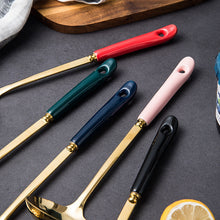 Load image into Gallery viewer, Ceramic Stainless Steel Soup Ladle Perforated Ladle Colored Glaze Stainless Steel 7cm Hot Pot Spoon Colander Kitchenware Soup Ladle
