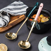 Load image into Gallery viewer, Ceramic Stainless Steel Soup Ladle Perforated Ladle Colored Glaze Stainless Steel 7cm Hot Pot Spoon Colander Kitchenware Soup Ladle

