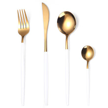 Load image into Gallery viewer, Stainless Steel Knife and Forks Four-Piece Set Portuguese Tableware Golden Set Creative Western Food Steak Knife, Fork and Spoon
