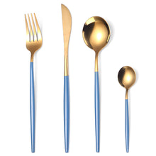 Load image into Gallery viewer, Stainless Steel Knife and Forks Four-Piece Set Portuguese Tableware Golden Set Creative Western Food Steak Knife, Fork and Spoon
