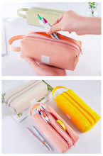 Load image into Gallery viewer, Large Capacity Portable Pencil Case Double-Layer Canvas Multi-Functional Solid Color Pencil Box
