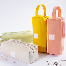 Load image into Gallery viewer, Large Capacity Portable Pencil Case Double-Layer Canvas Multi-Functional Solid Color Pencil Box
