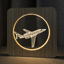Load image into Gallery viewer, Aircraft Shape 3D Acrylic Night Light Solid Wood Hollow Frame Wooden Night Light
