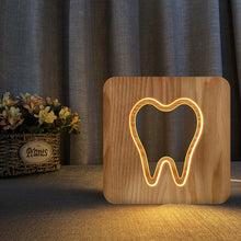 Load image into Gallery viewer, Tooth Shape Wooden Small Night Lamp Crafts Decoration USB Night Light

