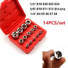 Load image into Gallery viewer, 14Pcs E Torx Star Female Bit Socket Set Hand Tool Kit 1/2'' 3/8'' 1/4'' Drive E4-E24 Repair Tool
