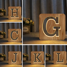 Load image into Gallery viewer, Letter Shape Hollow Carved Wooden Lamp Wooden Atmosphere Table Lamp
