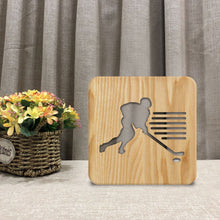 Load image into Gallery viewer, Sports Ice Hockey Wooden Lamp LED Solid Wood Table Lamp Bedroom Night Light
