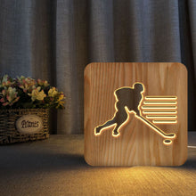 Load image into Gallery viewer, Sports Ice Hockey Wooden Lamp LED Solid Wood Table Lamp Bedroom Night Light
