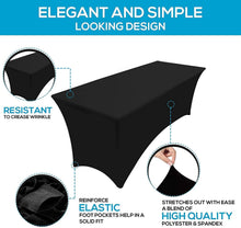 Load image into Gallery viewer, Black 6FT 2 Pcs Spandex Fitted Stretch Tablecloth Rectangular Training Stretch Table Cover For Banquet CAI1447
