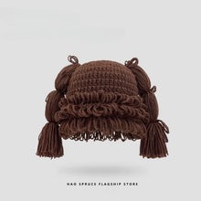 Load image into Gallery viewer, Japanese two-dimensional cute double braids pink wool hat female autumn and winter warm sweet soft sister wig knitted hat
