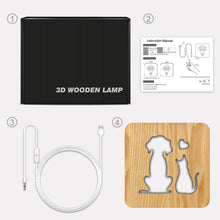Load image into Gallery viewer, Dogs and Cats Love Creative Wooden Lamp 3D Decorative Night Light Animal Lamp
