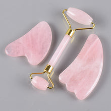 Load image into Gallery viewer, Pink Crystal Massage Roller Scraping Plate Set Eye Massage Stick Jade Roller Massager
