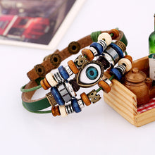 Load image into Gallery viewer, Popular Ornament New Beaded Eyes Cattle Leather Bracelet Pull-out Adjustable Couple Leather Bracelet
