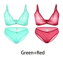 Load image into Gallery viewer, Varsbaby Sexy Ladies See-through Plus Size Bra Low Waist Panties 2Pcs
