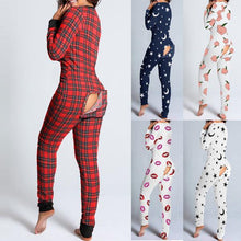 Load image into Gallery viewer, Women Fashion Printed Functional Open Butt Buttoned Romper Casual Long Sleeve Pajamas Jumpsuit Plus Size
