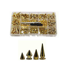 Load image into Gallery viewer, 180/80 Sets Punk Rivet Screw Back Studs and Spikes Kit with Tools Leather Craft Bullet Cone DIY for Leather collar Bracelet

