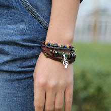 Load image into Gallery viewer, Beaded Genuine Leather Retro Bracelet Alloy Note Cattle Leather Bracelet
