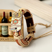 Load image into Gallery viewer, Popular Ornament Hemp Rope Braided Leather Leather Bracelet Retro Style Heat Transfer Patch Peace Logo Leather Bracelet
