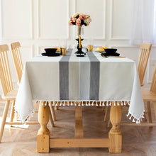 Load image into Gallery viewer, Tassel Striped Stitching Decorations Tablecloth Cotton Linen Fabric Dustproof Table Cloth
