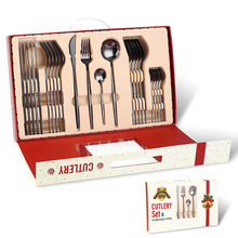 Load image into Gallery viewer, Portugal Stainless Steel Knife, Fork and Spoon Gold-Plated Spray Paint 24 Pieces Gift Set Tableware Christmas
