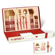 Load image into Gallery viewer, Portugal Stainless Steel Knife, Fork and Spoon Gold-Plated Spray Paint 24 Pieces Gift Set Tableware Christmas
