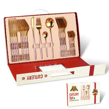 Load image into Gallery viewer, Portugal Stainless Steel Knife, Fork and Spoon Gold-Plated Spray Paint 24 Pieces Gift Set Tableware Christmas
