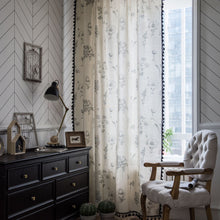 Load image into Gallery viewer, Flower Print Curtain Black Tassel Pastoral Kitchen Curtain
