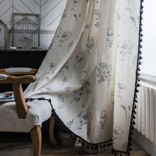 Load image into Gallery viewer, Flower Print Curtain Black Tassel Pastoral Kitchen Curtain
