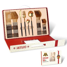 Load image into Gallery viewer, Portugal Stainless Steel Knife, Fork and Spoon Gold-Plated Spray Paint 24 Pieces Gift Set Tableware Christmas
