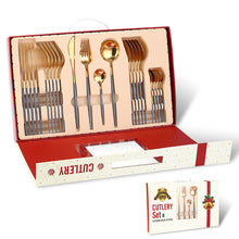Load image into Gallery viewer, Portugal Stainless Steel Knife, Fork and Spoon Gold-Plated Spray Paint 24 Pieces Gift Set Tableware Christmas
