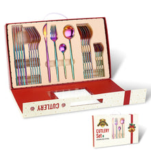 Load image into Gallery viewer, Portugal Stainless Steel Knife, Fork and Spoon Gold-Plated Spray Paint 24 Pieces Gift Set Tableware Christmas
