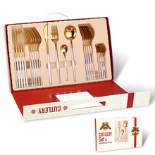 Load image into Gallery viewer, Portugal Stainless Steel Knife, Fork and Spoon Gold-Plated Spray Paint 24 Pieces Gift Set Tableware Christmas
